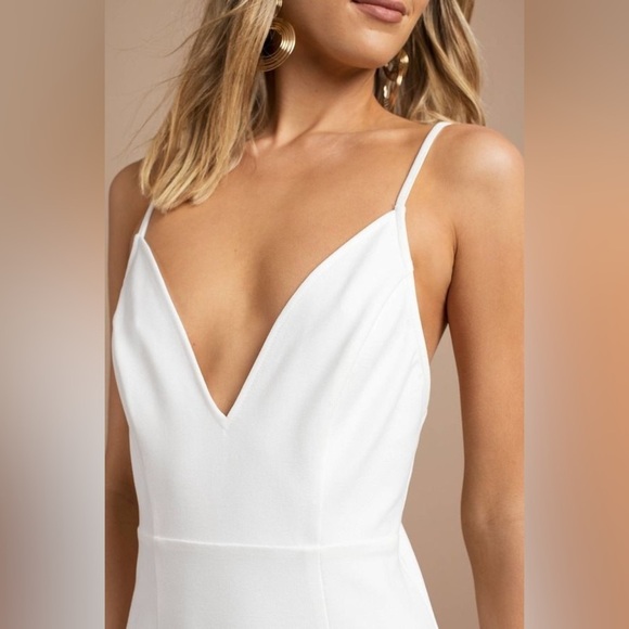 Tobi NWT Off White Spaghetti Strap Plunging Bodycon Mini Dress Size Small - Picture 3 of 8
